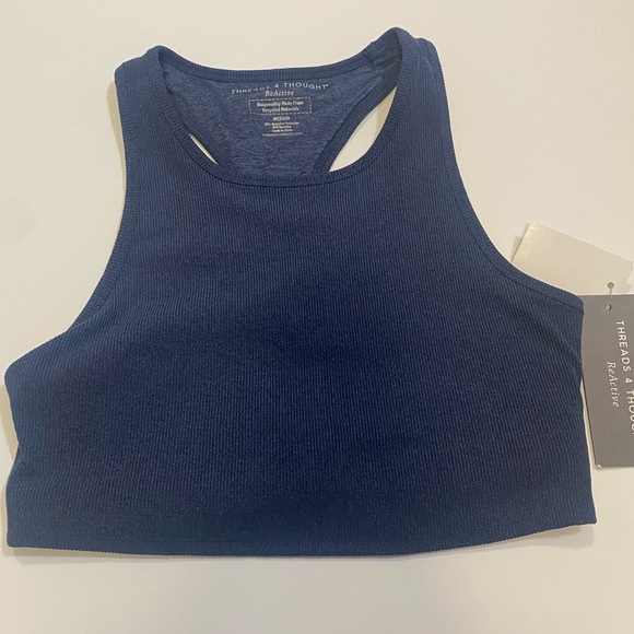 THREADS 4 THOUGHT REACTIVE KENSI RIBBED SPORTS BRA SUPPORTIVE LARGE HEATHER BLUE - Picture 4 of 14